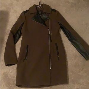 Dynamite Olive Green coat with Faux Leather accents
